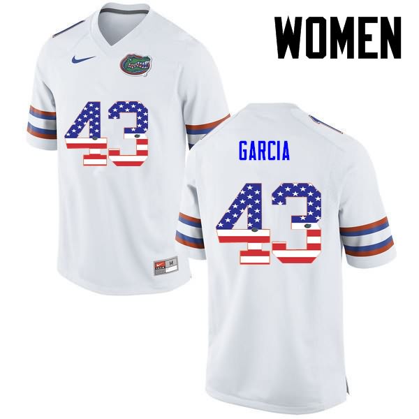 Women's NCAA Florida Gators Cristian Garcia #43 Stitched Authentic USA Flag Fashion Nike White College Football Jersey LBT2565IX